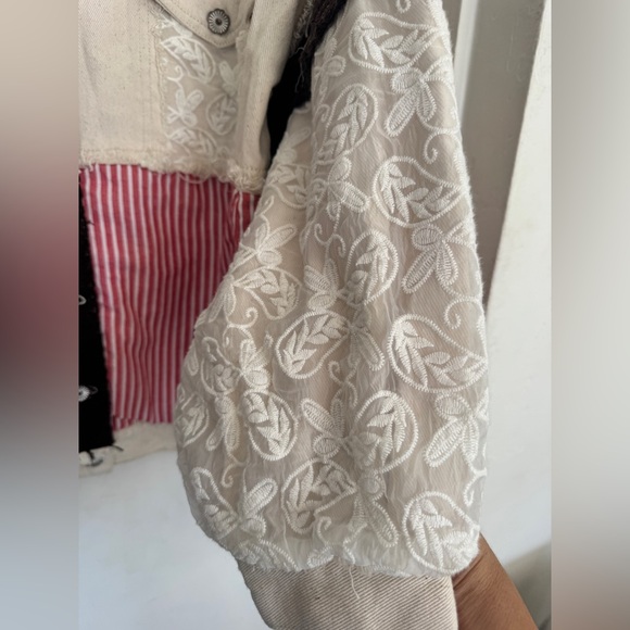 POL Cream Patchwork Twill Jacket w Lace & Sunflower Details Size Small - Picture 7 of 10